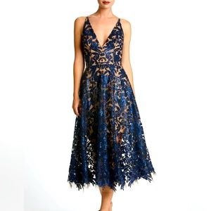 New Dress the Population Women's Blair Plunging Fit and Flare Midi Dress Sz XL